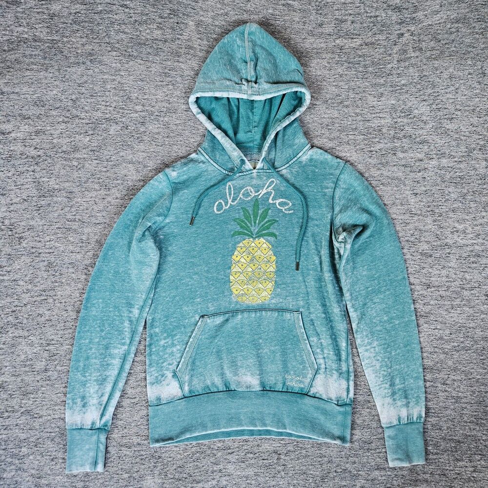 Honolua Wahine Hoodie Womens Small Teal Green Aloha Pineapple Acid Wash Pullover